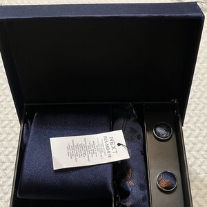 Next Navy Blue Silk Tie, Pocket Square and Cufflinks Gift Box Set